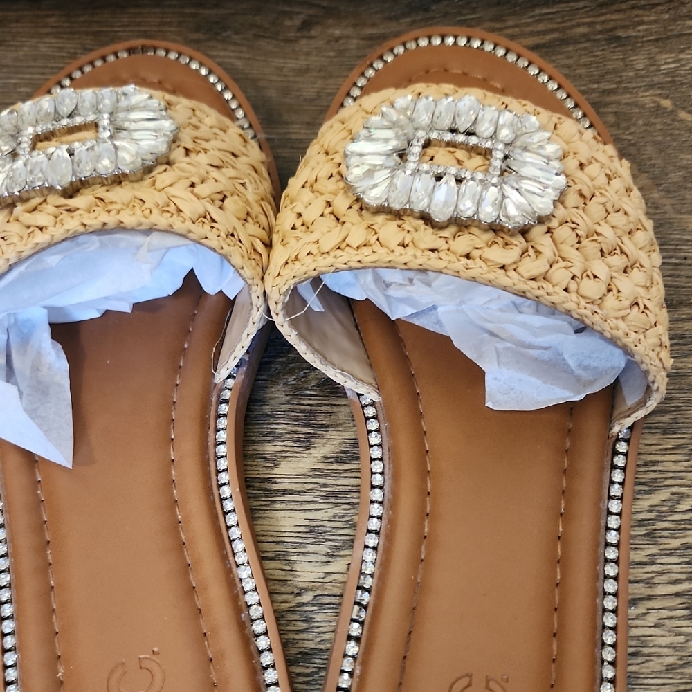 INC International Concepts Tan Woven Sandals with Crystal Accents - Picture 5 of 10